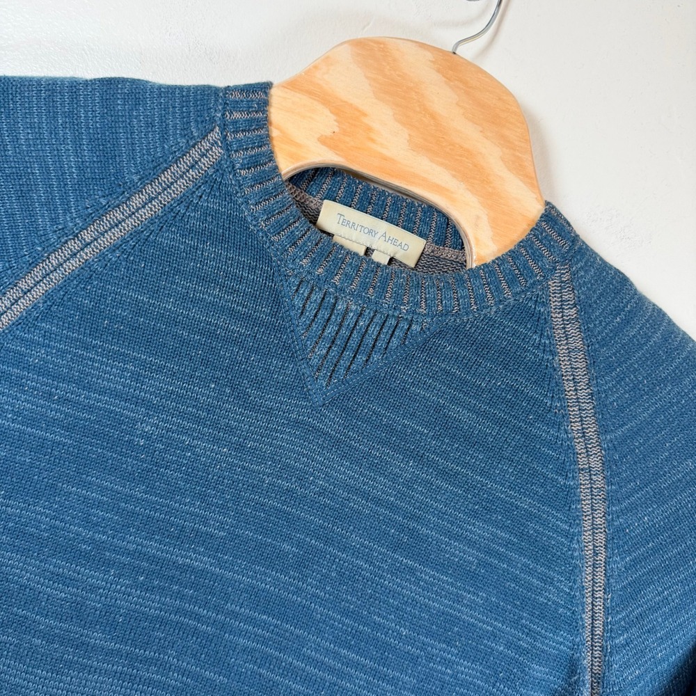 Territory Ahead Mens Textured Crewneck Sweater Size S Teal Blue 100% Pima Cotton